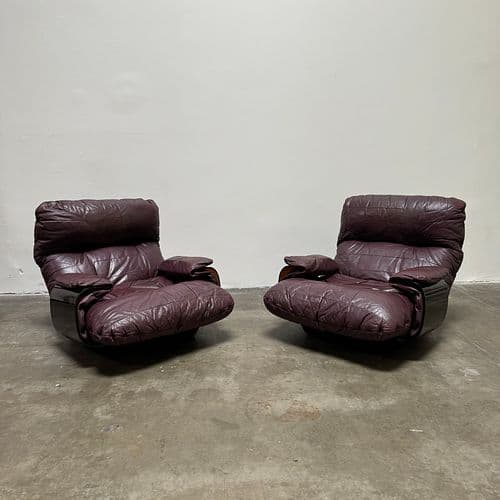 Pair of Leather Ligne Roset Marsala Chairs by Michel Ducaroy, France 1970s