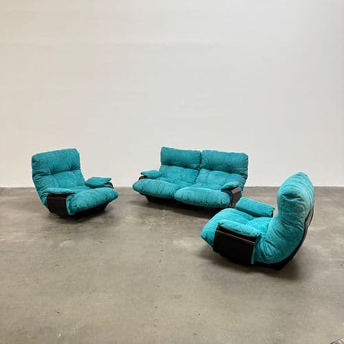 Ligne Roset Marsala Loveseat Sofa and Pair of Chairs, France 1970s