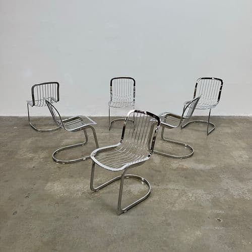 Gastone Rinaldi Set of 6 "Rima" Chrome Dining Chairs, Italy circa 1980