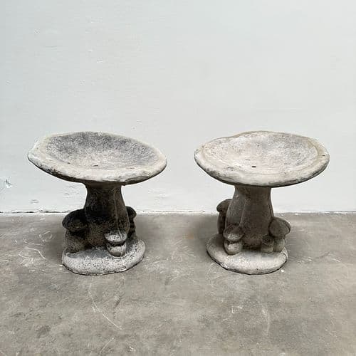 Pair of Grey Concrete Mushroom Stools, France circa 1960s