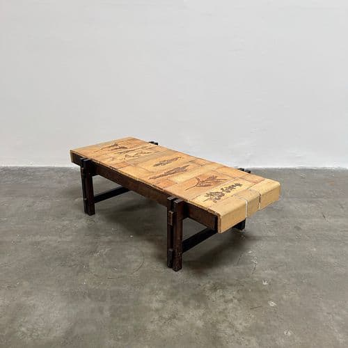 Roger Capron Rectangular Coffee Table with Gariggue Tiles, France circa 1970