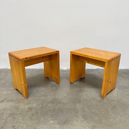 Pair of Charlotte Perriand Les Arcs Pine Stools/Side Tables, France 1970s