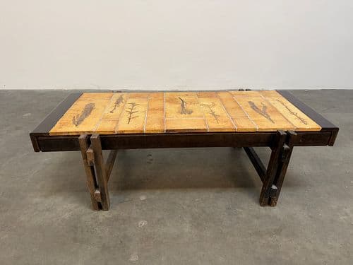 Coffee Table with Garrigue Tiles on Wood Frame by Roger Capron