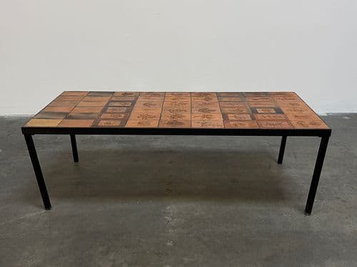 Large Ceramic and Floral Coffee Table by Roger Capron