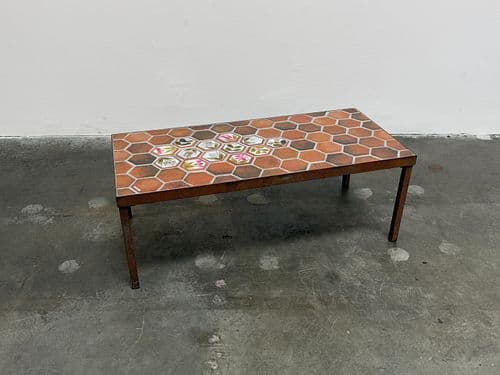 Ceramic Coffee Table Adorned with Flowers Painted by Roger Capron