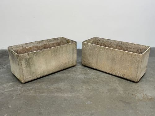 Pair of Tall Rectangular Concrete Planters by Willy Guhl