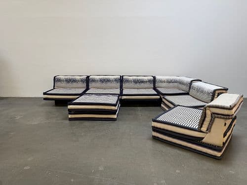 Rare Mah Jong Sofa in Couture Jean Paul Gautier Fabric and Platform for Roche Bobois