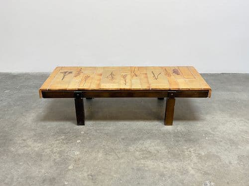 Ceramic and Floral Print Coffee Table by Roger Capron