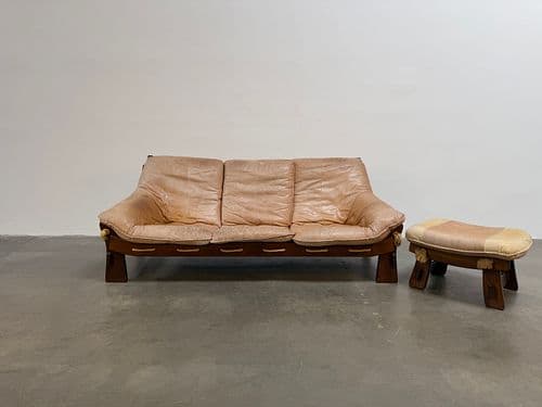 Brazilian Leather Couch with Ottoman