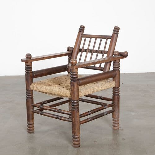 French Oak and Cord Lounge Chair by Charles Dudouyt, 1940s