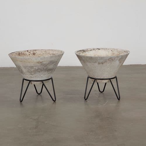 Pair of Medium Willy Guhl Conical Planters with Stands, 1960s