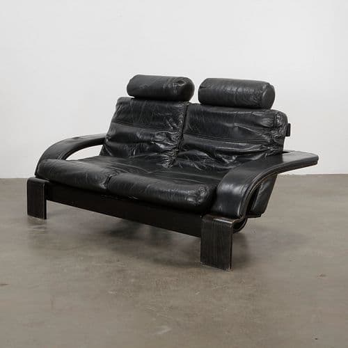 Nelo Kroken Black Leather Sofa by Ake Fribyter, 1980s
