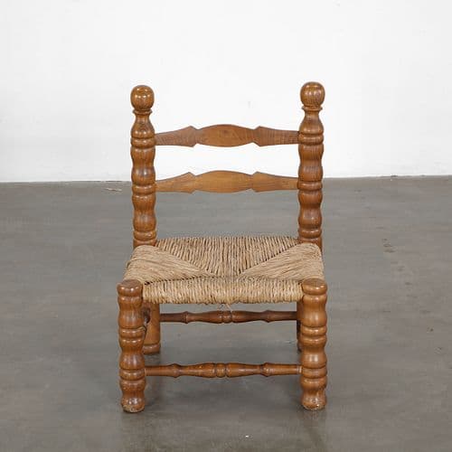 Brutalist Wood and Wicker Chair by Charles Dudouyt, 1930s