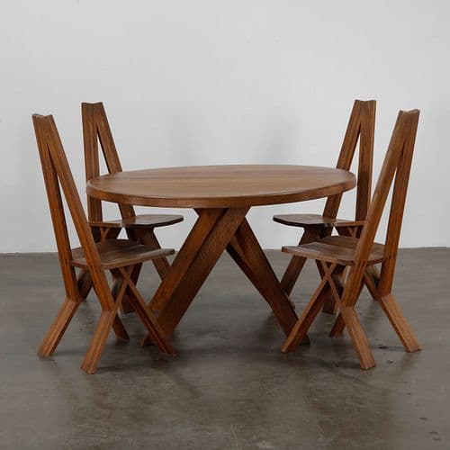 Dining Room Set by Pierre Chapo with Four S45 Chairs and T21 Dining Table, 1960s