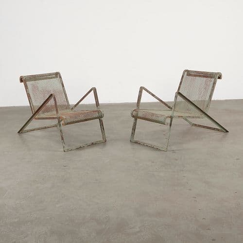 Jean Royere Painted Perforated and Tubular Lounge Chair Set, c. 1937
