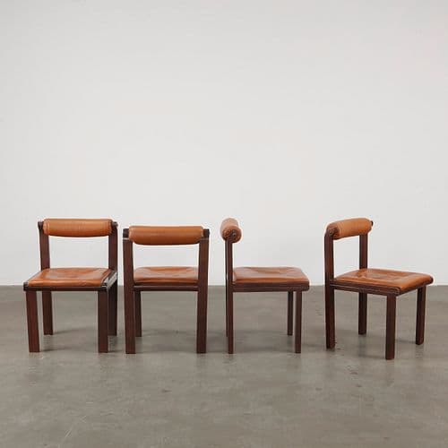 Set of Four Wood and Leather Chairs Attributed to Luigi Saccardo, 1960s