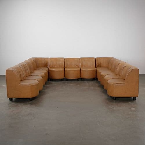 13-Piece Leather Modular Sofa Attributed to Tito Agnoli, 1980s
