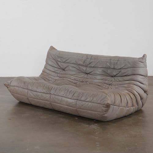 Three-Seat Togo Sofa in Grey Leather by Michel Ducaroy for Ligne Roset, 1990s