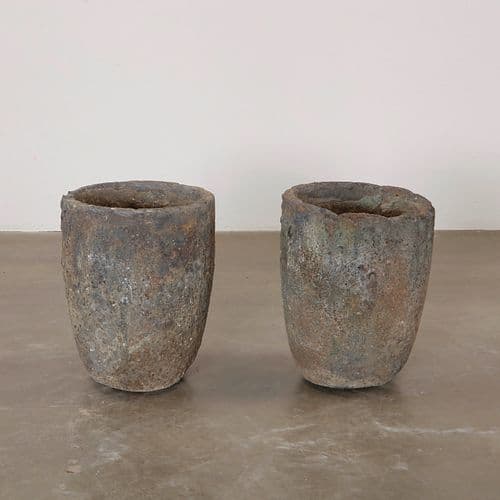 Pair of French Foundry Melting Pot Lava Stone Smelting Planters, 1960s
