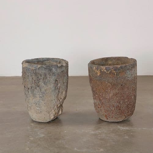 Pair of French Foundry Melting Pot Lava Stone Smelting Planters, 1960s