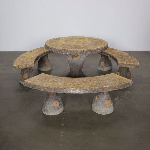 Faux Bois Table and Three Benches, 1960s