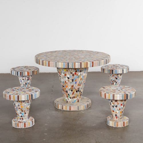 Mosaic Dining Table with Four Stools, 1960s