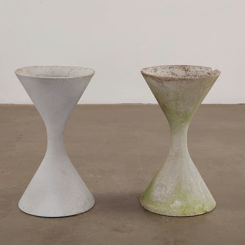 Pair of Small Willy Guhl Green and White Diabolo Planters, 1960s