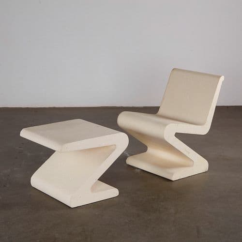 Pair of Concrete Zig Zag Chair and Table, 1960s