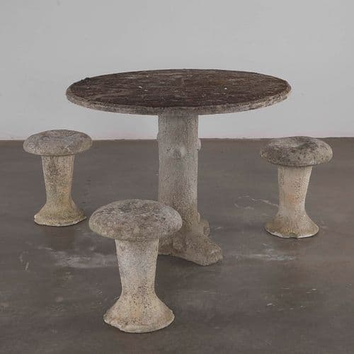 Faux Bois Tree Trunk Table with Three Stools, 1960s