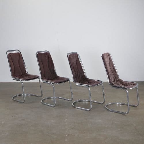 Gastone Rinaldi, Set of Four Metal Dining Chairs with Cushions, 1970s