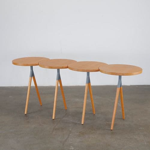Philippine Lemaire, Itisy Console, Interlocking Circular Tops, Sawn Oak Legs, for Ligne Roset 2000s