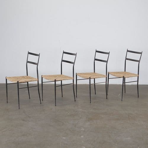 Gio Ponti, Set of Four Superleggera Chair Model in Metal and Straw, 1950s