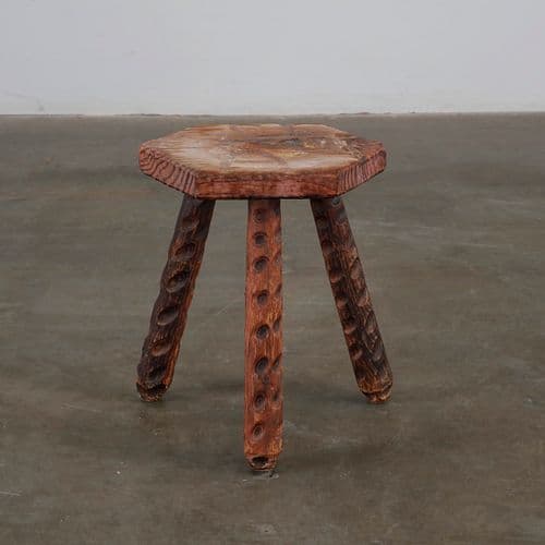 Small Brutalist Wood Footstool, 1960s