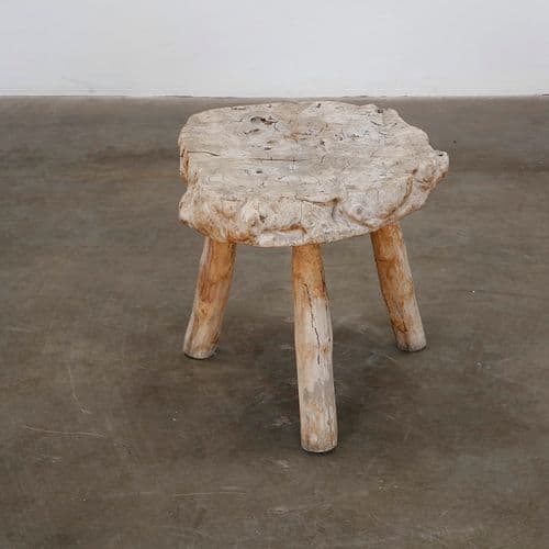 Brutalist French Wood Stool, c. 1950s