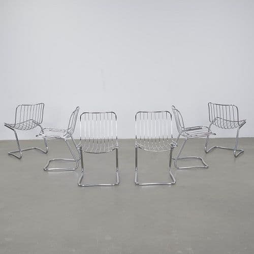 Willy Rizzo, Set of Six Silver Dining Chairs, 1970s