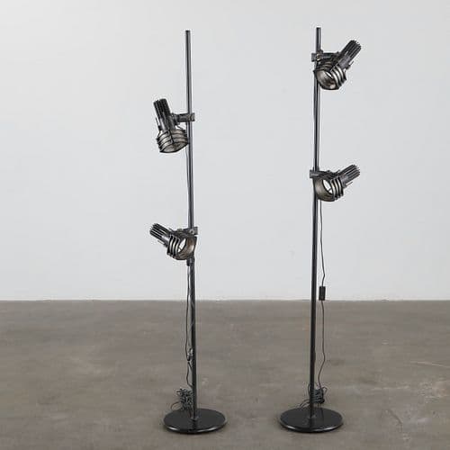 Set of Black Floor Lamps with Adjustable Lights. French Work. c. 1980