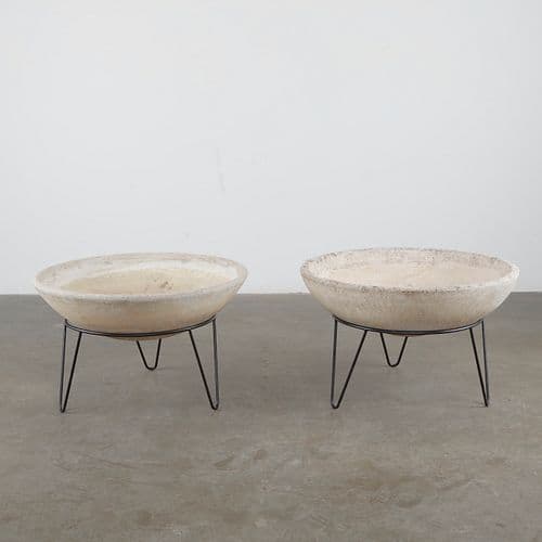 Willy Guhl, Pair of Bowl Planters with Metal Stands, 1960s