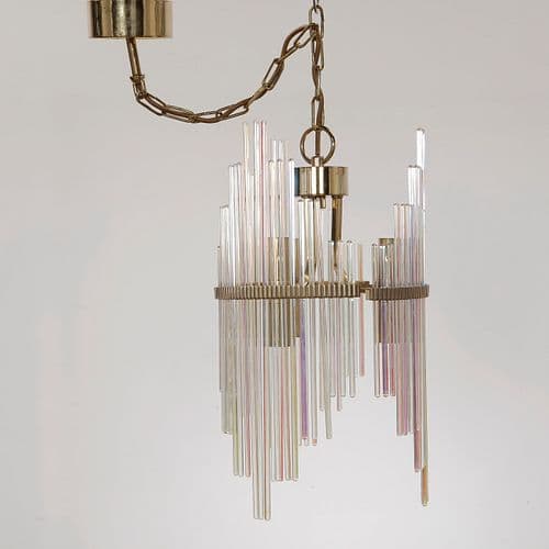 Gaetano Sciolari, Brass and Rainbow Crystal Chandelier, 1970s
