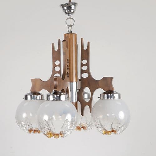 Murano Glass and Wood Chandelier for Mazzega, 1960s