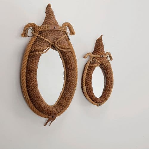 Adrien Audoux & Frida Minet, Pair of Rope-Framed Oval Mirrors, 1960s