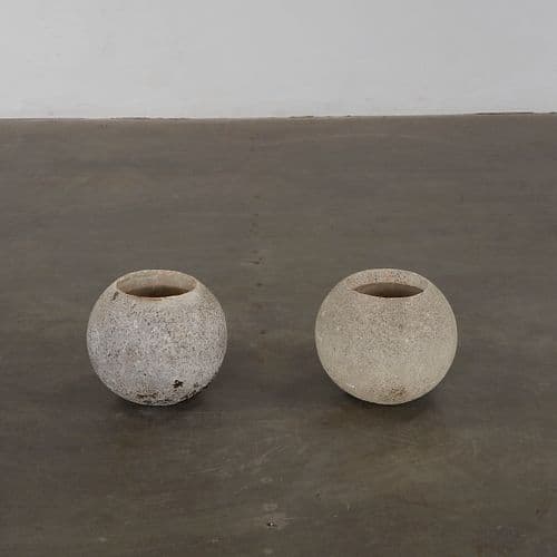 Grandon Fres, Pair of Small Concrete Sphere Planters, 1960s