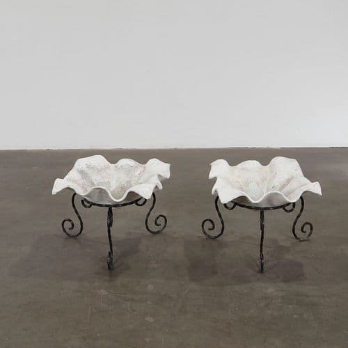 Willy Guhl, Pair of Small Elephant Ear Planters on Stands, 1960s