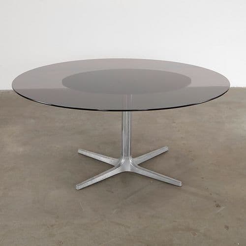 Mid Century Glass Top Dinner Table, 1980s