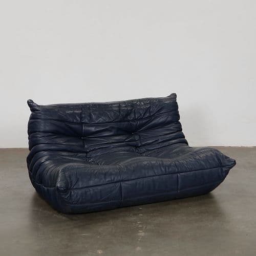 Michel Ducaroy for Ligne Roset, Navy Blue Two-Seater Togo Sofa, 1980s