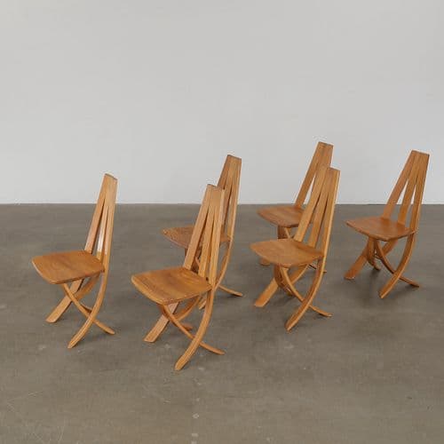 Redureau for Seltz, Set of Six Wood Chairs , 1970s