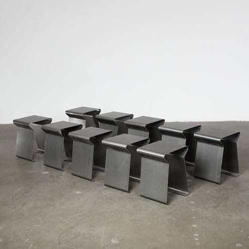Matiere Grise, Set Of Ten Fun Stools in Brushed Steel, 1990s