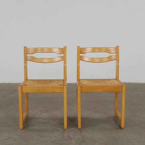 Maison Regain, Pair of Wood and Straws Chairs, 1960s