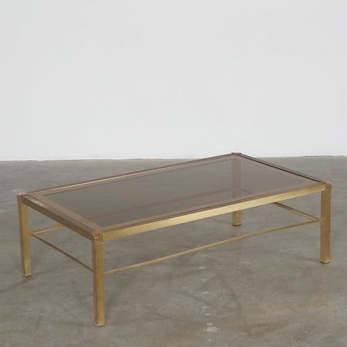 Modernist Gilded Metal and Smoked Glass Coffee Table, France, 1970s