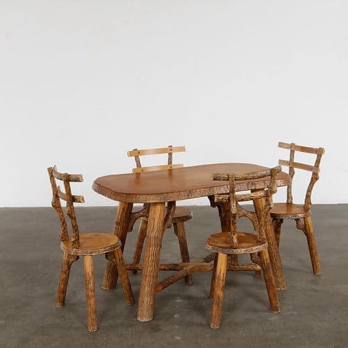Brutalist Dining Set with Table and Four Chairs, 1960s