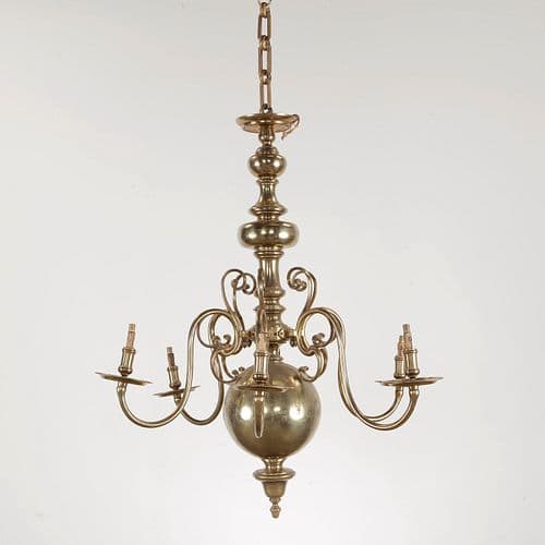 Dutch Style Brass Chandelier with Five Lights, 1950s